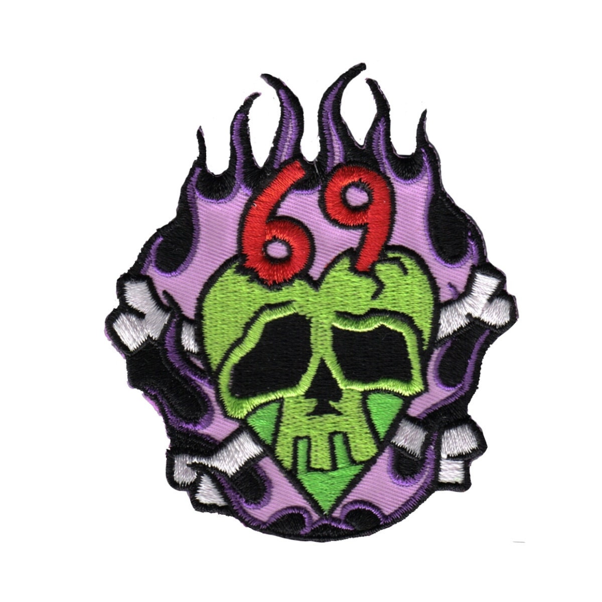 Kruse 69 Monster Skull Patch Crossbones Flames Ink Embroidered Iron on  Applique -  Canada