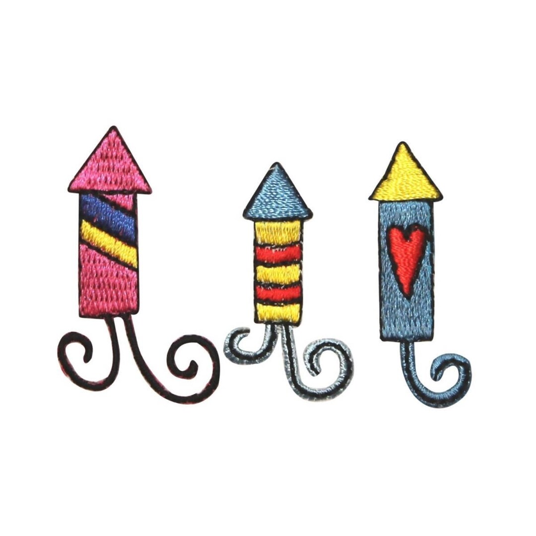 ID 1021ABC Set of 3 Cute Fireworks Patches Celebrate Embroidered Iron ...