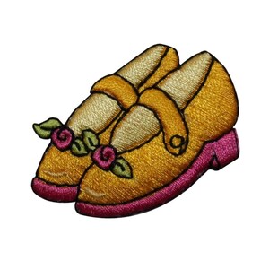 ID 7383 Zoccoli con toppa e fiore giallo, scarpe alla moda, ricamate, termoadesive