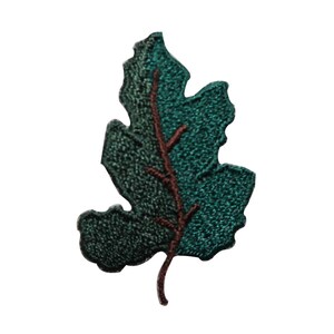 Può includere: Una foglia ricamata verde turchese con uno stelo marrone. La foglia è dettagliata con un tessuto strutturato.