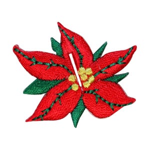ID 8183B Fleurs de poinsettia avec bouton fendu Appliqué brodé au fer
