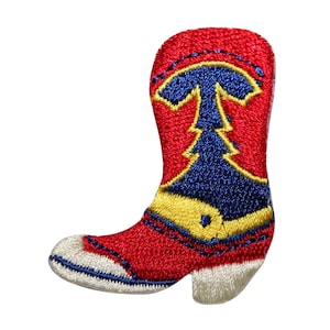 May include: Red, blue, and yellow embroidered cowboy boot patch.