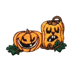 ID 0796C Pair of Pumpkins Patch Halloween Lantern Embroidered Iron On Applique image 1