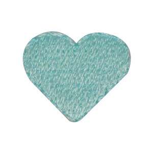 May include: A light blue heart-shaped patch with a textured surface.