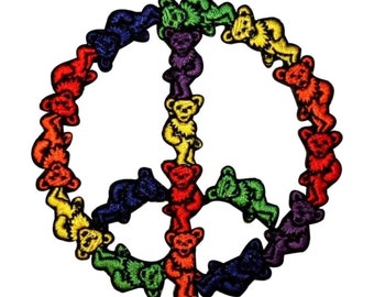 Grateful Dead Dancing Bears Peace Sign Patch Hippie Rock Icon Iron On Applique