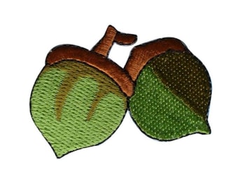ID 1390 Pair of Acorns Growing Patch Fall Nut Tree Embroidered Iron On Applique
