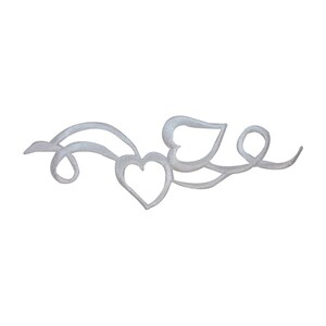 May include: A silver-colored decorative design featuring a heart and swirls. The design is perfect for adding a touch of elegance to any project.
