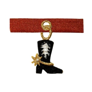 ID 1352 Boot Hanging On Strap Patch Western Cowboy Embroidered Iron On Applique