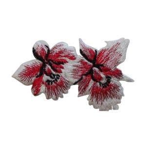 ID 6730 Red Orchid Flowers Patch Garden Iris Plant Embroidered Iron On Applique