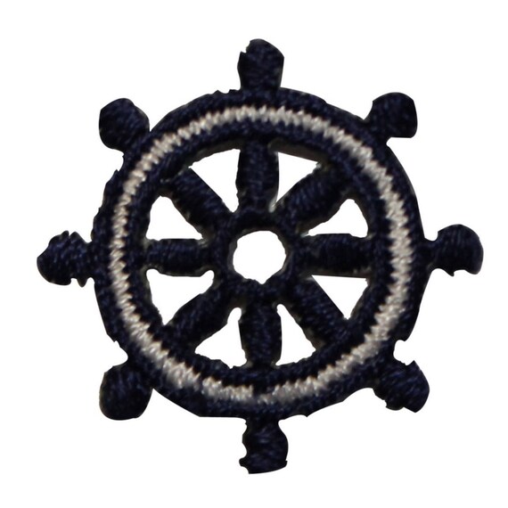 Iron On Applique Embroidered Patch Red and White Nautical Boat Ships Wheel