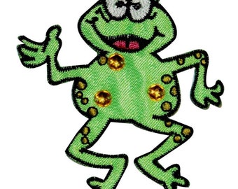 Jeweled glücklicher Frosch-Flecken-Sprung-Karikatur Amphibien gesticktes Eisen auf Applikation