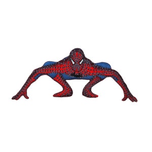 Peut inclure: Patch thermocollant brodé rouge et bleu de Spider-Man en position accroupie.