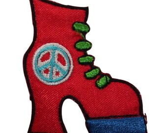 ID 7432 Peace Sign Boot Patch Fashion Shoe High Heel Embroidered IronOn Applique