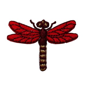 May include: Red and brown embroidered dragonfly applique patch.