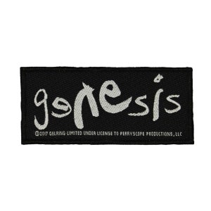 May include: Black and white woven patch with the word "genesis" in a stylized white font. The patch has a white copyright notice that reads "©2017 GELRING LIMITED UNDER LICENSE TO PERRYSCOPE PRODUCTIONS, LLC".
