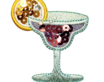 ID 1156 Margarita With Sequins Patch Cocktail Drink Embroidered Iron On Applique