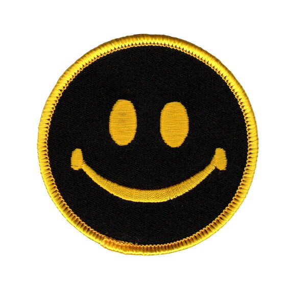 2 Zoll Gelb Schwarz Smiley Gesicht Patch Emoji Symbol Bestickt | Etsy
