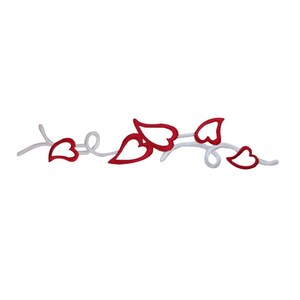 May include: A white vine with red heart-shaped leaves. The vine is curved and has a delicate, whimsical design.