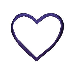 May include: A purple heart outline, a simple design with a smooth, rounded shape.