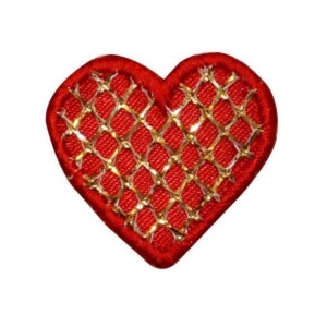 ID 0065B Costume de carte de correction en treillis doré coeur rouge brodé fer sur appliqué