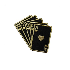 ID 8611 Écusson pour cartes en or noir Coeurs de chasse royale brodés fer sur appliqué