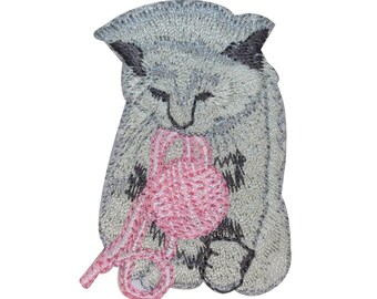 Lot Of 3 Kitten Yarn Ball Iron-On Patches - Embroidered Cat Toy Appliques For Crafts