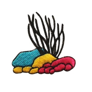 ID 0345 Coral With Rocks Patch Ocean Floor Sea Life Embroidered Iron On Applique