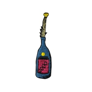ID 9050 Bottle of Champagne Patch Wine Celebrate Embroidered Iron On Applique