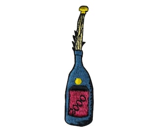 ID 9050 Bottle of Champagne Patch Wine Celebrate Embroidered Iron On Applique