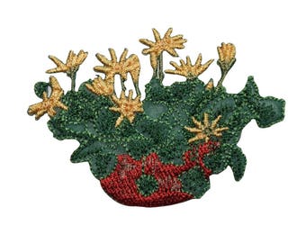ID 7024 Parche de cesta de flores amarillas para jardín, Aplique bordado para planchar