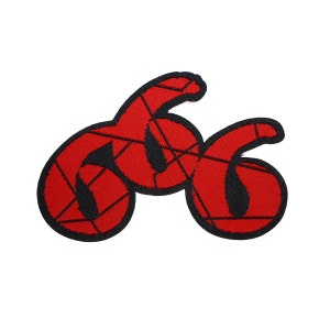 May include: Red and black embroidered patch with the number 666.
