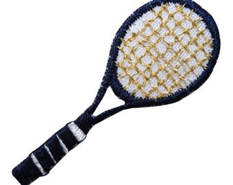 ID 1558 Tennis Racket Patch Blue Racquet Sports Embroidered Iron On Applique