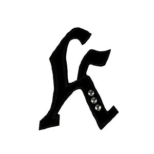 May include: Black felt letter K with three rhinestone embellishments.