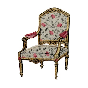ID 7554 Plush Classical Chair Patch Victorian Wood Embroidered Iron On Applique