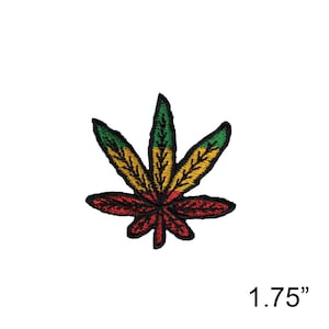 Small Rastafari Pot Leaf Die Cut Patch Reggae Plant Embroidered Iron On Applique