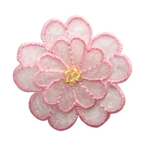 ID 8655 Pink Flower Blossom Patch Craft Garden Bead Embroidered Iron On Applique