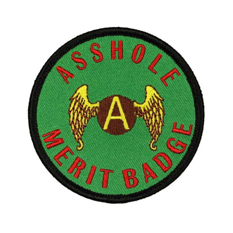 New /'Asshole Meritbadge/' Logo Iron on Sew on patch Applique Badge