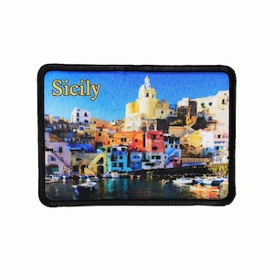 Sicily Italy Patch Mediterranean Sea Travel Dye Sublimation Iron On Applique