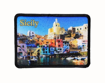 Sicily Italy Patch Mediterranean Sea Travel Dye Sublimation Iron On Applique