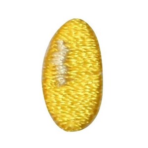 May include: A small, oval-shaped, yellow embroidered patch.