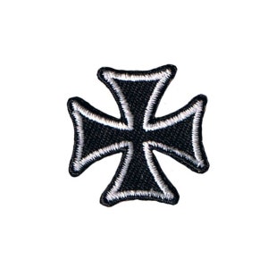May include: Black iron cross patch with a white outline. The patch is embroidered and has a classic design.