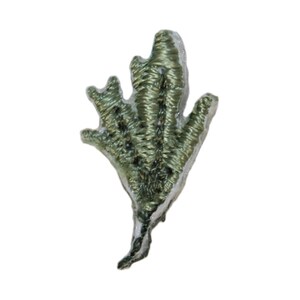 May include: A green embroidered leaf with a stem, perfect for adding a touch of nature to crafts and projects.