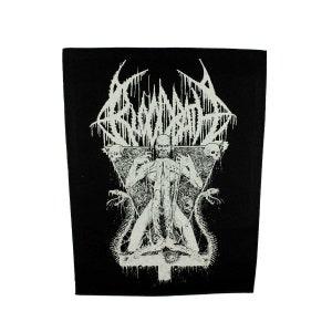 May include: Black and white embroidered patch with the band name "REVOLUTION" in a gothic font. The patch features a skeletal figure with snakes and a pentagram.