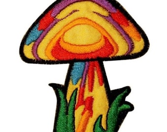 Toppa a forma di fungo psichedelico, motivo hippie tie-dye, ricamata, da applicare con ferro da stiro