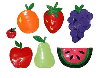 ID 1235A-G Juego de 7 parches de frutas surtidos, aperitivos de verano, apliques termoadhesivos de vinilo