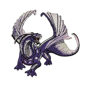Purple Dragon Flying Patch Mystical Beast Serpent Embroidered Iron On Applique