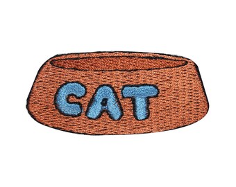 ID 2953 Cat Food Bowl Patch Pet Water Dish Craft Embroidered Iron On Applique