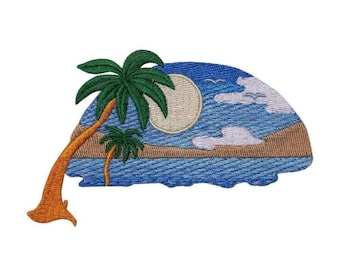 Tropical Sunset Patch Sun Beach Scene Paradise Embroidered Iron On Applique