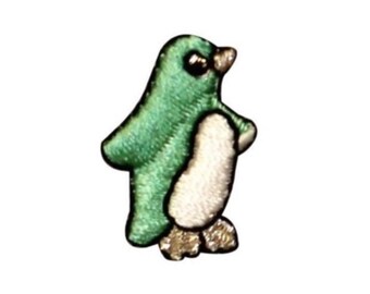 ID 0509D Green Tiny Penguin Walking Patch Cute Embroidered Iron On Applique