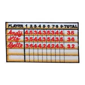 ID 1482, carte de score de golf, patch, bloc-notes, fer brodé sur appliqué